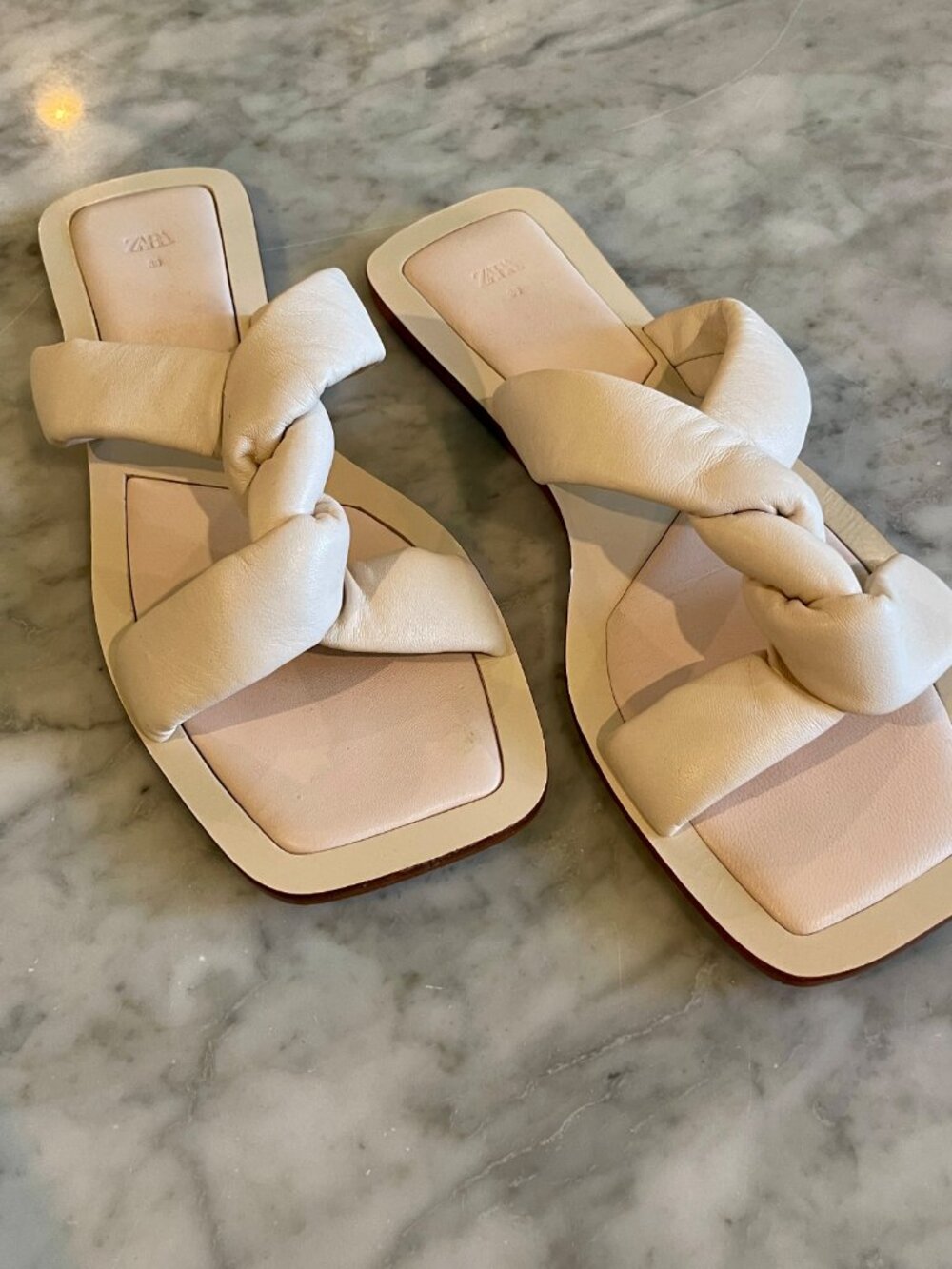 Zara Woven Off-White Leather Flats - Picture 3 of 6